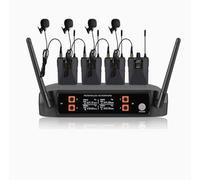 micfuns Sistema microfono lavalier senza fili con cuffie e microfono a clip, set microfono radio UHF a 4 canali (K4-4 BODYSET)
