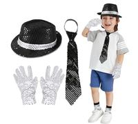 Michael Costume da uomo anni '80, Perfeziona il tuo outfit da superstar con il nostro set di costumi Pashanim Michael Jackson per persone di tutte le età, con cappello glitterato, guanti glitter