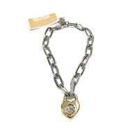 Michael Kors 2 Tono Argento, Oro Pad Blocco Cuore Medaglione Cristalli Catenina