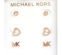 Michael Kors 3 Paia Set Oro Rosa Cristallo Tonalità, Pavè Cuore , Logo Orecchini