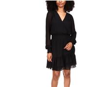 Michael Kors Abito Donna Nero Solid Arricciato Maniche Lunghe Con Volant
