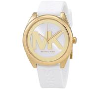 Michael Kors Bianco Janelle Silicone Fascia, Color Oro 'Mk 'Logo Quadrante