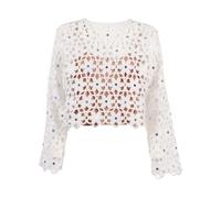 Michael Kors, ,Blouses & Shirts ,Donna ,Bianco ,S Top Floreale all'Uncinetto con Dettagli a Specchio