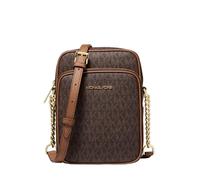 Michael Kors - Borsa a tracolla da viaggio Jet Set, flight bag di medie dimensioni in PVC, con logo e tracolla con catena, Marrone, Medium