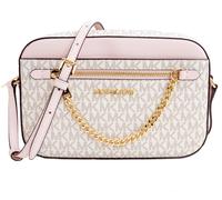 Michael Kors Jet Set East West Chain Crossbody Vanilla MK Powder Blush Pink Bundled with Card Holder in Ballet