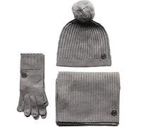 Michael Kors Guanto lavorato a maglia con logo, sciarpa e cappello a berretto, confezione regalo, taglia unica, Pearl Heather Grigio, Etichettalia unica