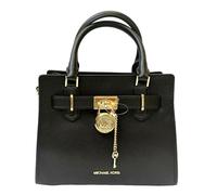 Michael Kors Hamilton Borsa a tracolla piccola in pelle, Pelle nera/Oro, Small