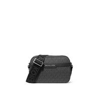 Michael Kors Hudson - Borsa per fotocamera con doppia cerniera, struttura metallica color canna di fucile chiaro/Black Signature