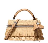 Michael Kors Jana - Borsa a tracolla da donna, extra piccola, con manico superiore, argentata, paglia all'uncinetto, Arachidi, Medium, Jana Xs Th Xbody