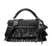 Michael Kors Jana - Borsa a tracolla da donna, extra piccola, con manico superiore, argentata, paglia all'uncinetto, Nero/nero, Medium, Jana Xs Th Xbody