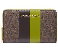 Michael Kors Jet Set Small Zip Around Card Case, Porta Carte di Credito Donna, Hardware Color Oro/Firma con Striscia Centrale/Verde Prato, One Size