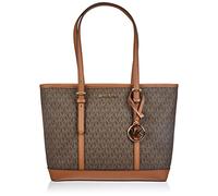 Michael Kors Jet Set Small Zip Top Shoulder Tote Handbag Brown Signature