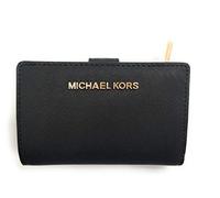 Michael Kors Jet Set Viaggio Portafoglio Moneta In Pelle Saffiano Bifold Zip, Saffiano nero, medium, Portafoglio Bifold