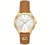 Michael Kors MK7465 Women's Slim Runway Gold-Tone Watch with Brown Leather Strap