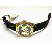 Michael Kors Nero Janelle Silicone Fascia, Color Oro 'Mk 'Logo Dial Orologio -