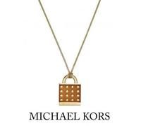 Michael Kors Oro + Marrone Tono Grande Bottone Lucchetto Ciondolo Collana,Catena