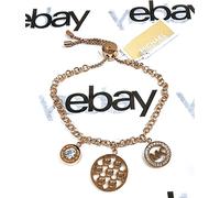 Michael Kors Oro Rosa Rolo Catena, 3 Ciondoli Cristallo Logo a Scivolo Bracciale