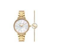 Michael Kors Orologio Pyper per donna, movimento al quarzo a due lancette con cinturino in acciaio inossidabile, PVC o pelle, 32 mm, Set tono oro e perla