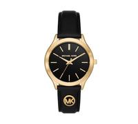 Michael Kors Orologio Slim Runway da donna, movimento al quarzo a tre lancette da 38 mm con cinturino in pelle, 38 mm, Nero e oro