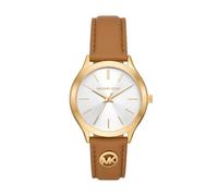 Michael Kors Orologio Slim Runway da donna, movimento al quarzo a tre lancette da 38 mm con cinturino in pelle, 38 mm, Marrone e oro