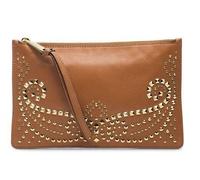 Michael Kors Rhea Bagaglio Marrone Agnello Pelle, Borchie Large Cinturino, Borsa