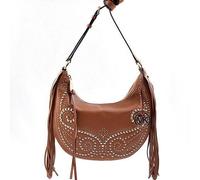 MICHAEL KORS RHEA Borsa A Tracolla In Pelle Marrone Con Borchie Dorate E Frange