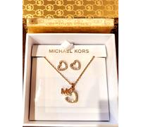 Michael Kors Set Di Oro Rosa Cristallo Cuore + Mk Collana & Orecchini MKJ7815