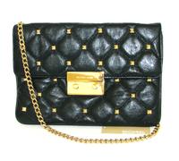 Michael Kors Sloan Quilt Studded Nero Pelle Oro Clutch Spalla Borsa