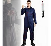 Michael Myers Halloween Costume Adulti: Con Tuta Lavoro Uomoe & Plastica Sanguinante Coltello Giocattolo Horror Carnival Cosplay Jumpsuit uomo Set (XL码（175-180 cm）)
