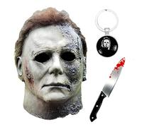 Michael Myers, maschera per adulti, maschere di Halloween, in lattice, horror scary, maschera spaventosa con portachiavi, costume di Halloween, da uomo, cosplay (stile 1)