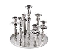 MichaelNoll - Portacandela a 7 bracci, in alluminio argentato Raw - Grande su vassoio - XXL 30 x 30 x 35 cm