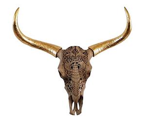 MichaelNoll Testa di toro, testa di toro, corna di toro, decorazione da parete in poliresina, oro, enorme, decorazione moderna da parete per camera da letto o soggiorno, decorazione decorativa, 72 cm