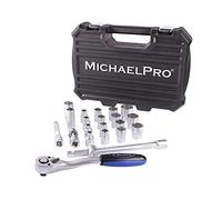 MichaelPro Dr. 72T - Set di chiavi a bussola con bussole metriche e punte, inserti per candele, asta di prolunga, adattatore a 3 vie e custodia di alta qualità, 22 pezzi, MP005011
