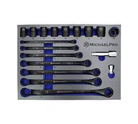 MichaelPro MP001218 - Set di 18 estrattori per bulloni in ossido nero e set di chiavi a bussola (metriche), con estremità arrotondata a 6 punti, per rimuovere bulloni rotondi, spogliati e sottili, con