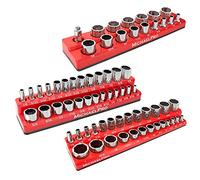 MichaelPro MP014003 - Chiave a bussola, magnetica, 3 pezzi, 1/4", 3/8" e 1/2" SAE per chiavi a bussola, qualità professionale - Set di chiavi a bussola per cassetta degli attrezzi (SAE), rosso