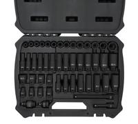 MichaelPro Set di 48 bussole a percussione da 3/8", profonde e standard, SAE e metriche (5/16" - 3/4", 8-24 mm), acciaio Cr-Mo ad alta resistenza alla coppia, barre di estensione, prese a U e