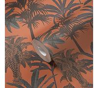Michalsky Living Carta da parati con palme Change is Good Tessuto non tessuto Tropical Tale 10,05 m x 0,53 m Arancione Nero Marrone 379834