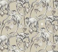Michalsky Living Jungle Wallpaper Change is Good - Carta da parati in tessuto non tessuto, motivo scimmie pazze, 10,05 m x 0,53 m, beige, grigio e bianco 379823