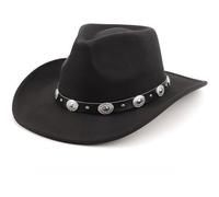 Michear Cappello da cowboy da donna cappello occidentale da uomo cappello da cowboy in feltro cappello all'aperto con tesa modellabile Wild West accessorio per costume adulto unisex, Nero , Taglia