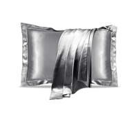 Michear Federa in seta di gelso naturale, per la salute dei capelli e della pelle, dimensioni standard, 48 x 74 cm, morbida, liscia, rinfrescante, in seta di alta qualità, per dormire (argento)