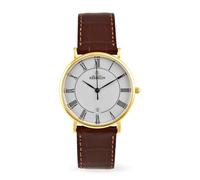 Michel Herbelin Placcato Mens pvd oro orologio, pelle marrone 12443/P08GO