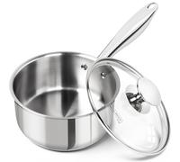 MICHELANGELO Casseruola da 1,5 litri con coperchio, fondo triplo spesso, in acciaio inox, pentola per salsa antiaderente, compatibile con induzione