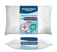 Michelangelo HomeRelax - 1 Cuscino ALTO con Federa Rigida in Memory Foam Cervicale Per Dormire Made in Italy DISPOSITIVO MEDICO Ortopedico Ergonomico Anallergico Traspirante Lavabile