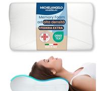 Michelangelo HomeRelax - 1 Cuscino Cervicale PREMIUM in Memory Foam + Federa di Ricambio Per Dormire Made in Italy DISPOSITIVO MEDICO Ortopedico Ergonomico Anallergico Traspirante