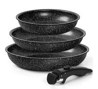 MICHELANGELO Set di 4 padelle (20/24/28 cm) con manico rimovibile e adatto a induzione, set di padelle a induzione, padelle con rivestimento antiaderente in marmo, resistente al forno fino a 240 °C