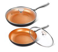 MICHELANGELO Set di padelle antiaderenti con Coperchio, Padella Realizzata in Rame con Rivestimento in Titanio Ultra Antiaderente, Compatibile con Sistema ad induzione, Misure 20 cm e 26 cm