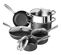 MICHELANGELO Set di pentole, 10 pezzi, set di pentole da cucina, set di pentole a induzione, pentole in anodizzazione dura con interno in pietra, pentole in pietra con coperchio a colino