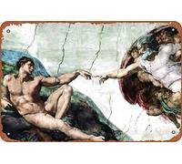 Michelangelo The Creation Adam Affresco Cappella Sistina Soffitto Realismo Opera d'arte romantica Michelangelo Stampa disegni biblici Ritratto Pittura Wall Art Metallo Targa in latta Stanza Stuff