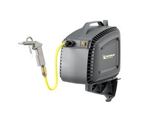 MICHELIN - CA-MBL-GO2 - Compressore Aria Monoblocco 1.5HP - Con Avvolgitubo Automatico 10m - Pistola di Soffiaggio Inclusa - 160 l/min 8 BAR - Senza Olio - Supporto da Parete Plug & Play