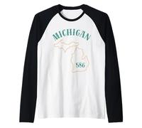 Michigan 586 Codice Area Grafico Stato Profilo Regionale Design Maglia con Maniche Raglan